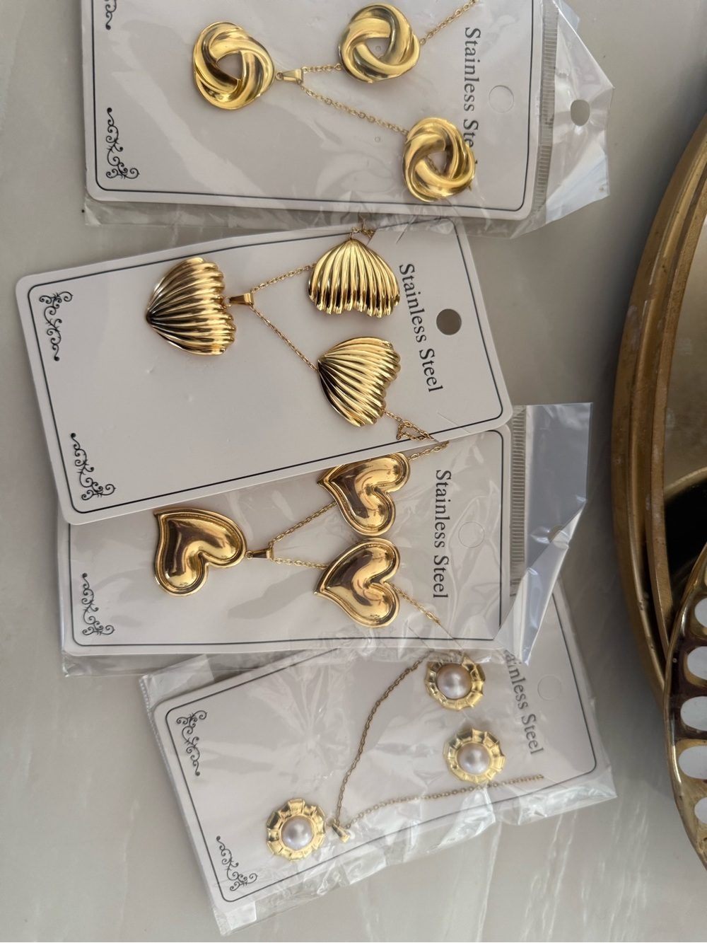 Gold Heart, Shell & Knot Drop Earrings - Gold-Plated Stainless Steel